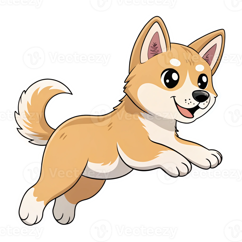 Cute Cartoon Corgi Dog Jumping with Happy Expression Transparent Background png