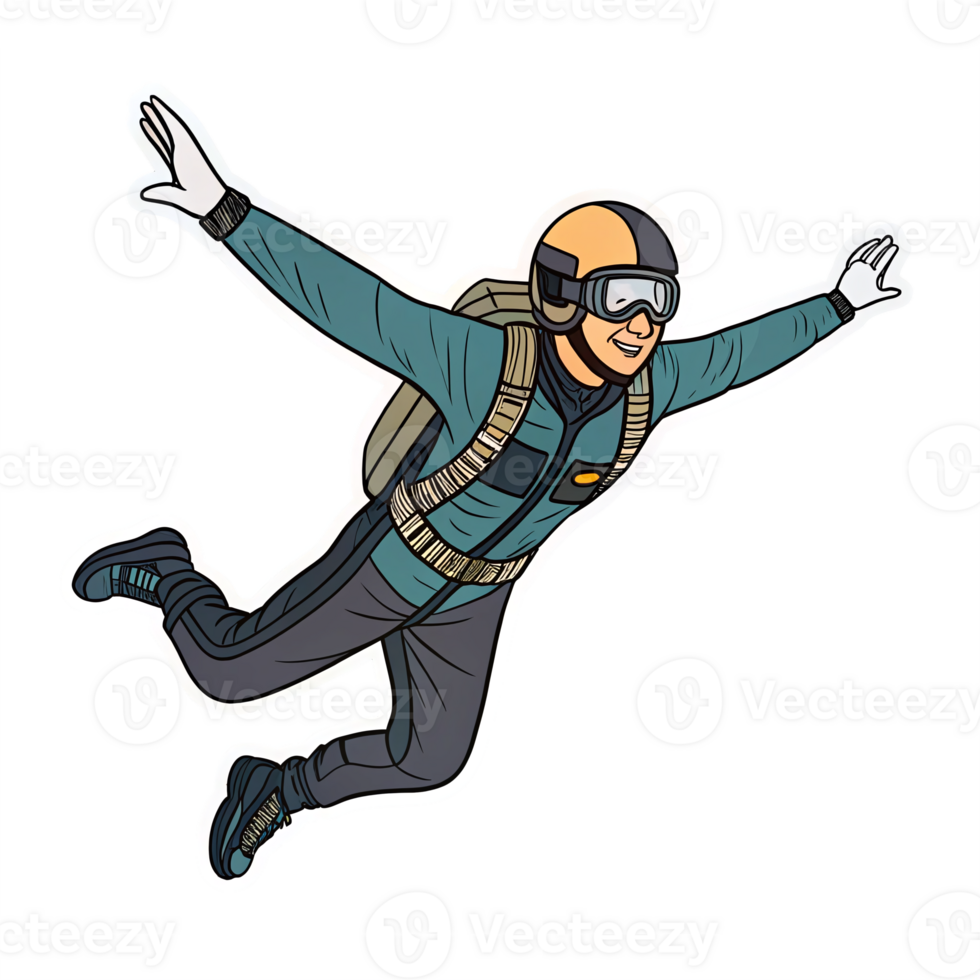 Adventurous Skydiver Freefalling with Open Arms in a Transparent Background Design png