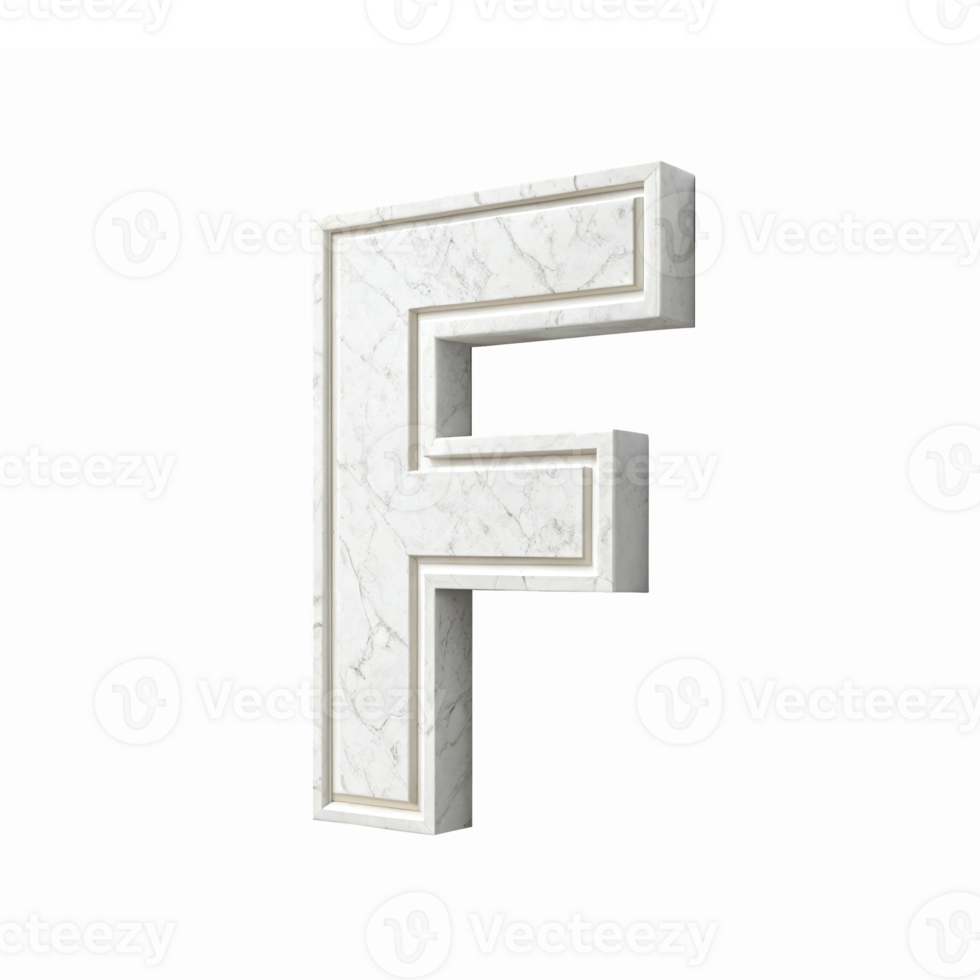 Three Dimensional Marble Letter F Decorative Alphabet Typography Design on Transparent Background png
