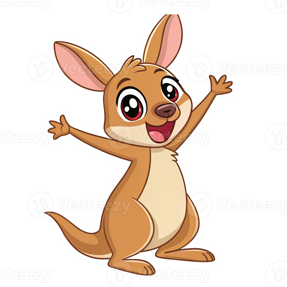 Cheerful Cartoon Kangaroo Character with Open Arms on Transparent Background png