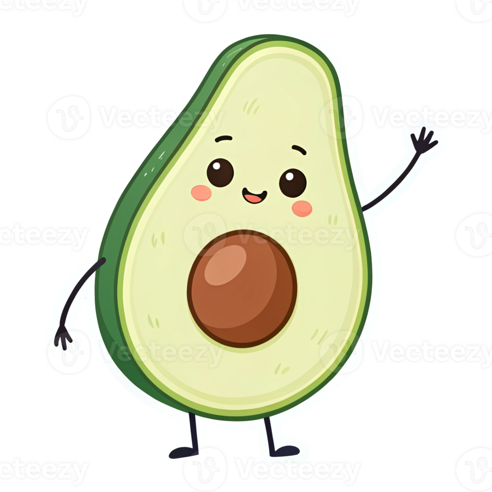 Cheerful Cartoon Avocado Character with Transparent Background for Fun Designs and Illustrations png
