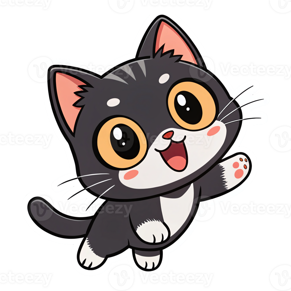 Cute Playful Cartoon Cat Character with Large Eyes and Happy Expression on Transparent Background png