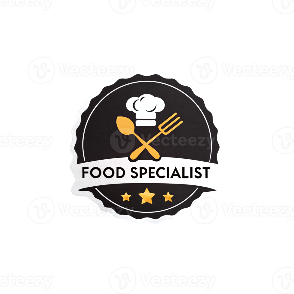 Food Specialist Badge with Chef Hat Fork and Spoon on Transparent Background png
