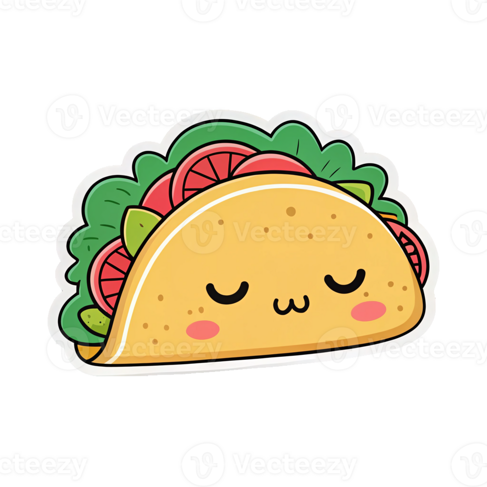 Cute Cartoon Taco Character with Fresh Ingredients Smiling and Relaxing on Transparent Background png