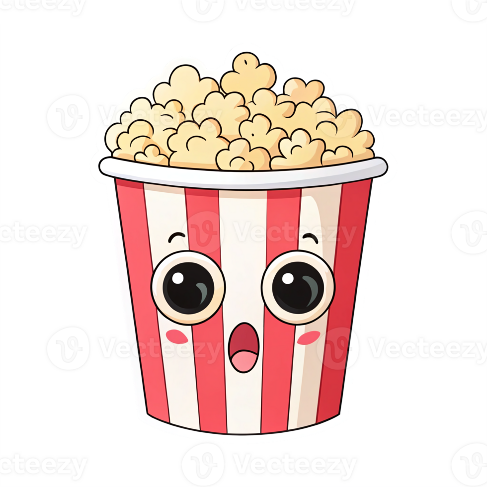Cute Cartoon Popcorn Bucket with Big Eyes and Happy Expression on Transparent Background png