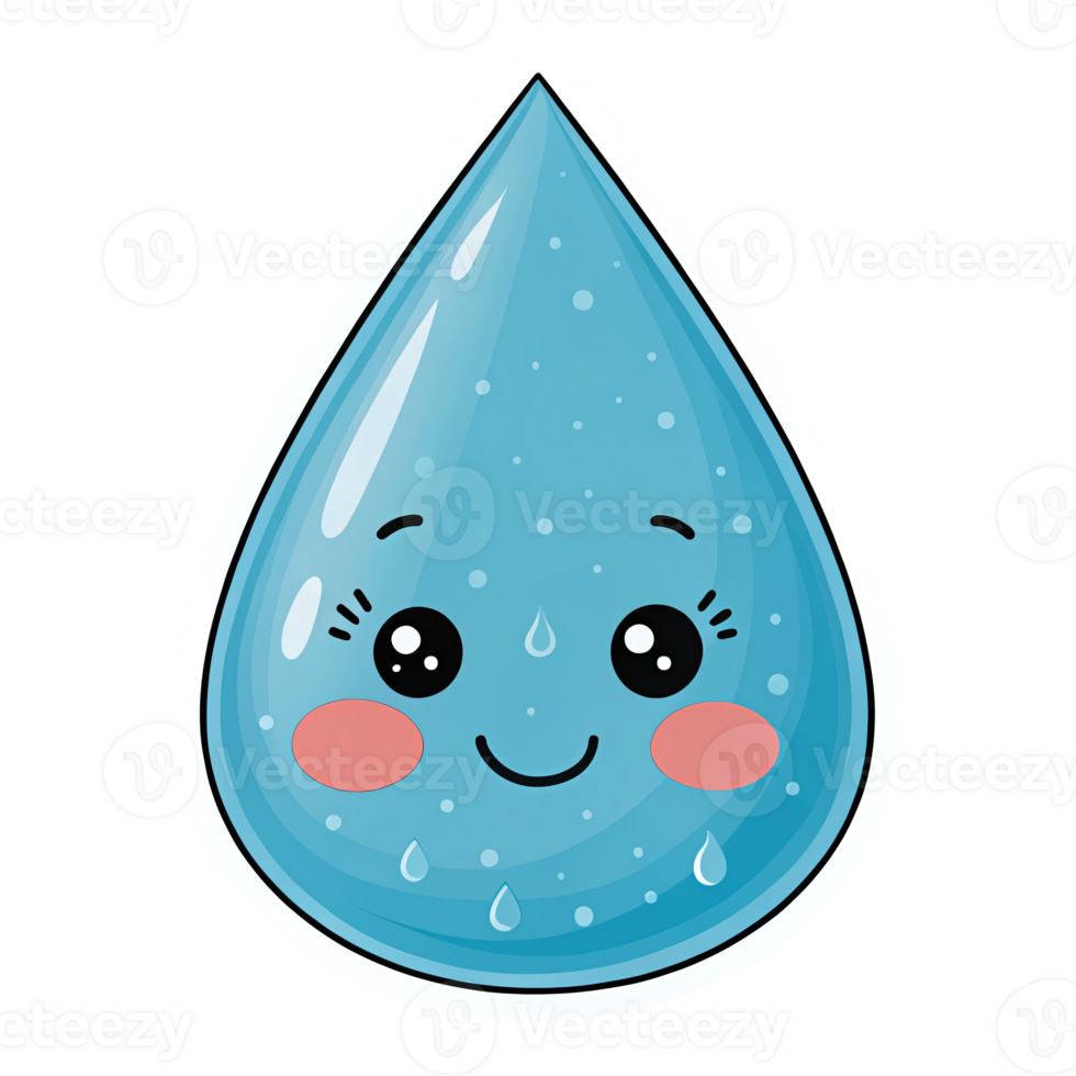 Cute Cartoon Water Droplet Character with Smiling Face and Blushing Cheeks on Transparent Background png