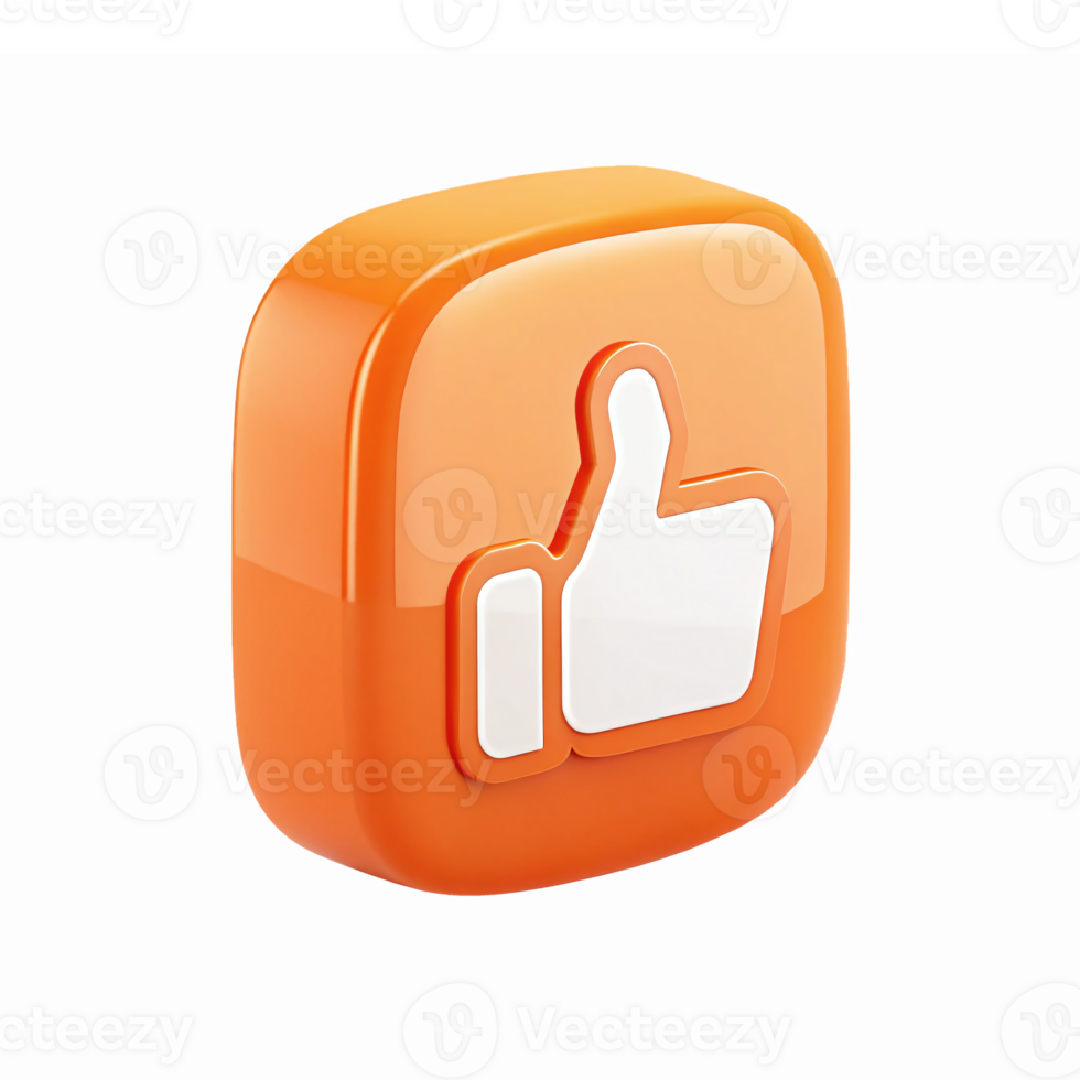 Orange 3D Like Button with Transparent Background for Social Media Engagement png