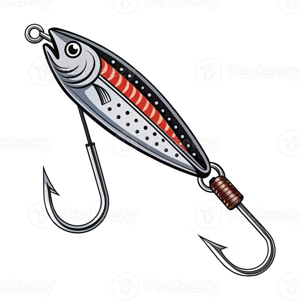 Realistic Fishing Lure Design with Hooks and Shiny Details Featuring Transparent Background png