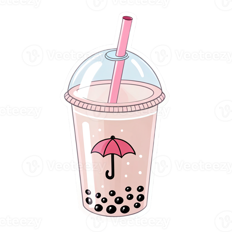 Cute Bubble Tea Drink with Umbrella and Straw on Transparent Background png