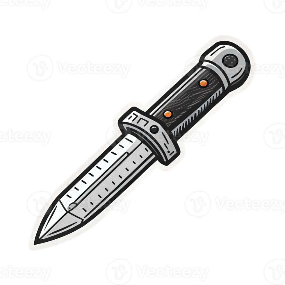 Realistic Dagger with Black Handle and Sharp Blade Design on Transparent Background png