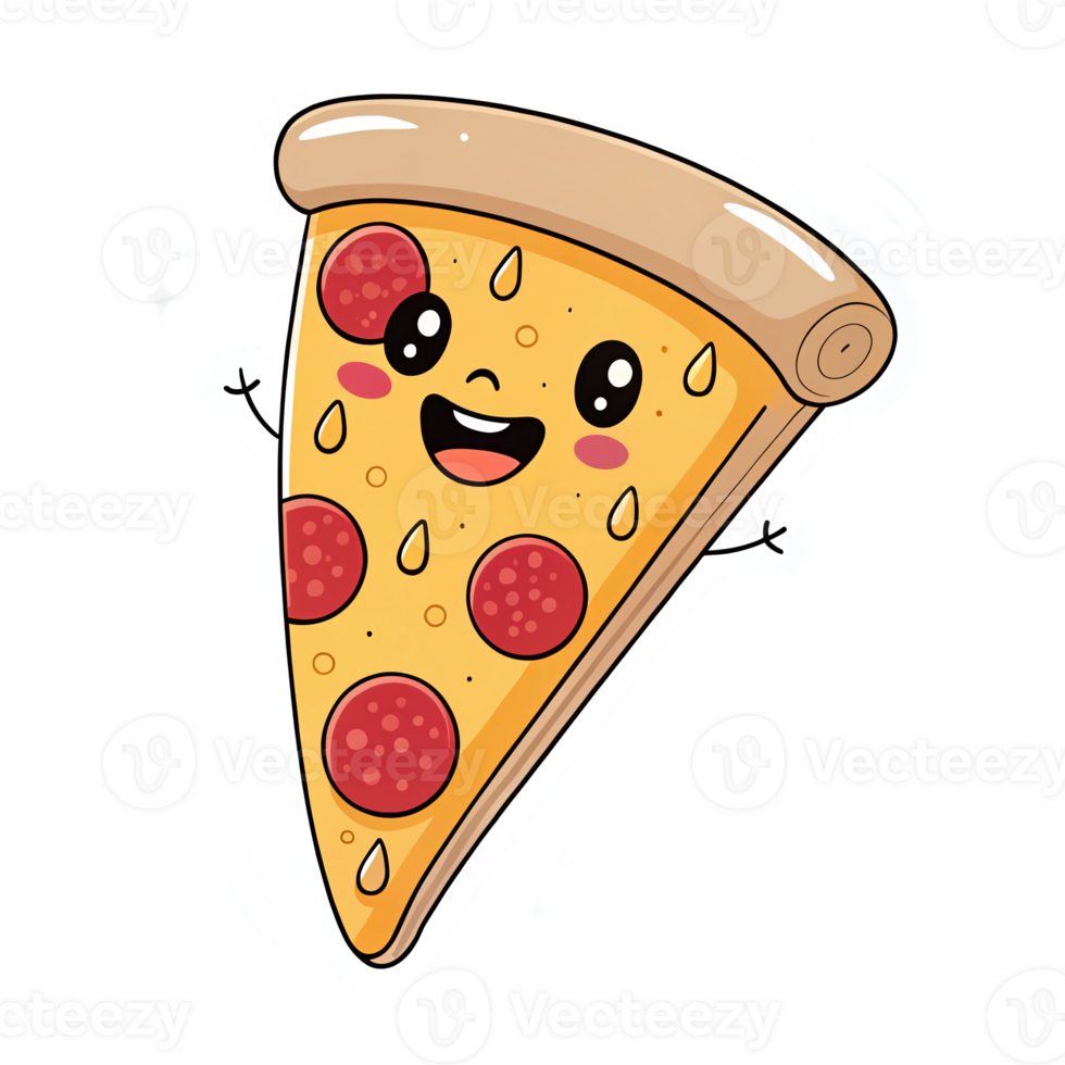 Cheerful Cartoon Pizza Slice with Pepperoni and Smiling Face on Transparent Background png