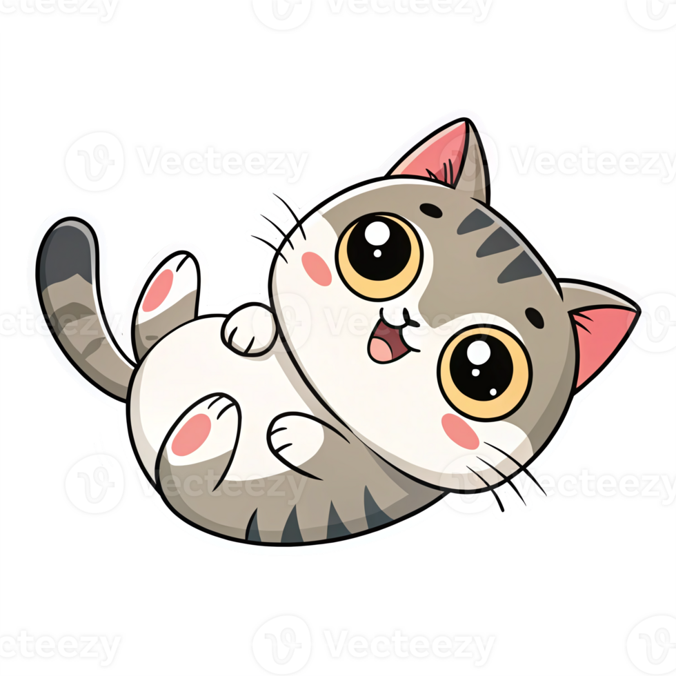 Cute Cartoon Cat Character with Big Eyes and Playful Expression on Transparent Background png