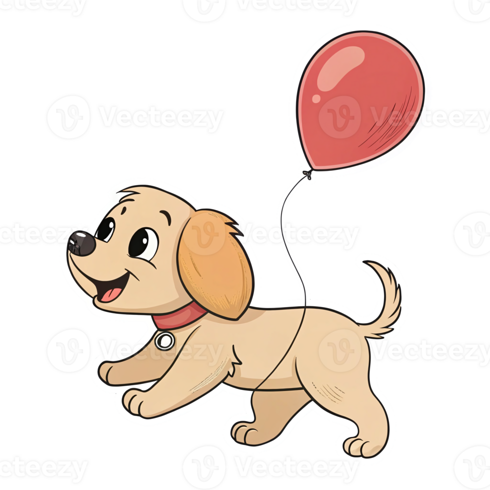 Playful Puppy with Balloon Character Design for Children Themes and Celebrations png