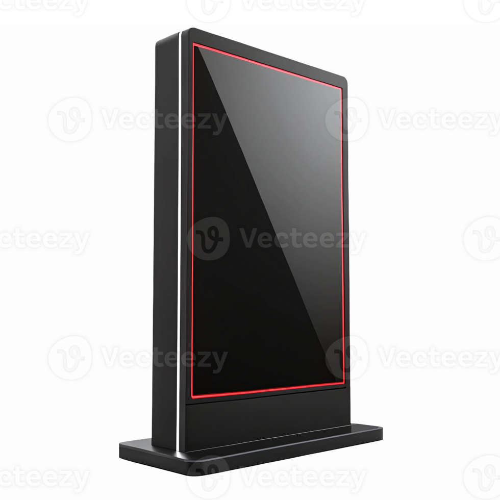 Modern Digital Signage Display Stand with Red Border for Advertising and Promotions png