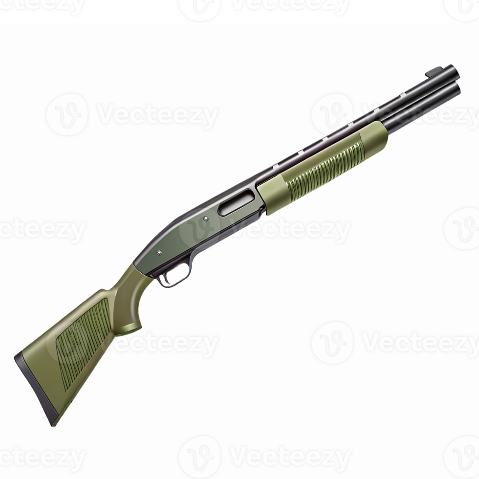 Realistic of a Green Shotgun with Detailed Design and Transparent Background png