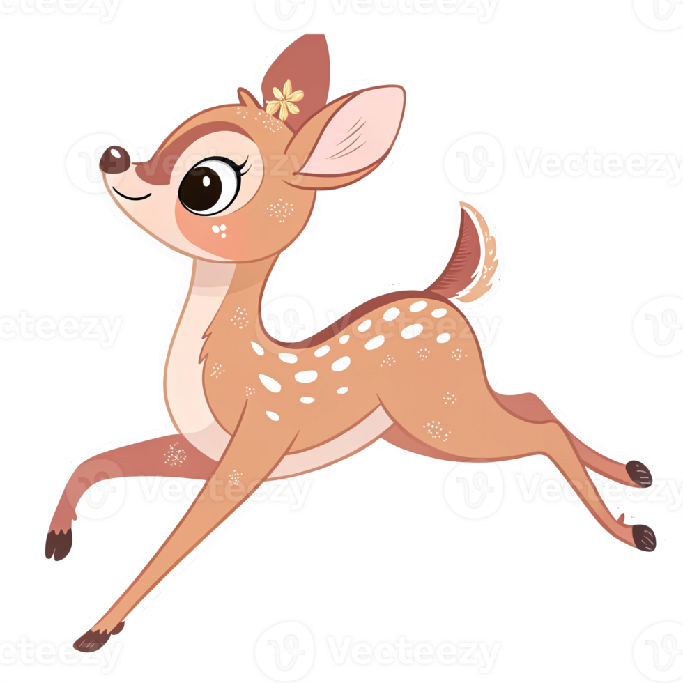 Adorable Cartoon Deer Character with Flower Design in Transparent Background for Childrens Projects png