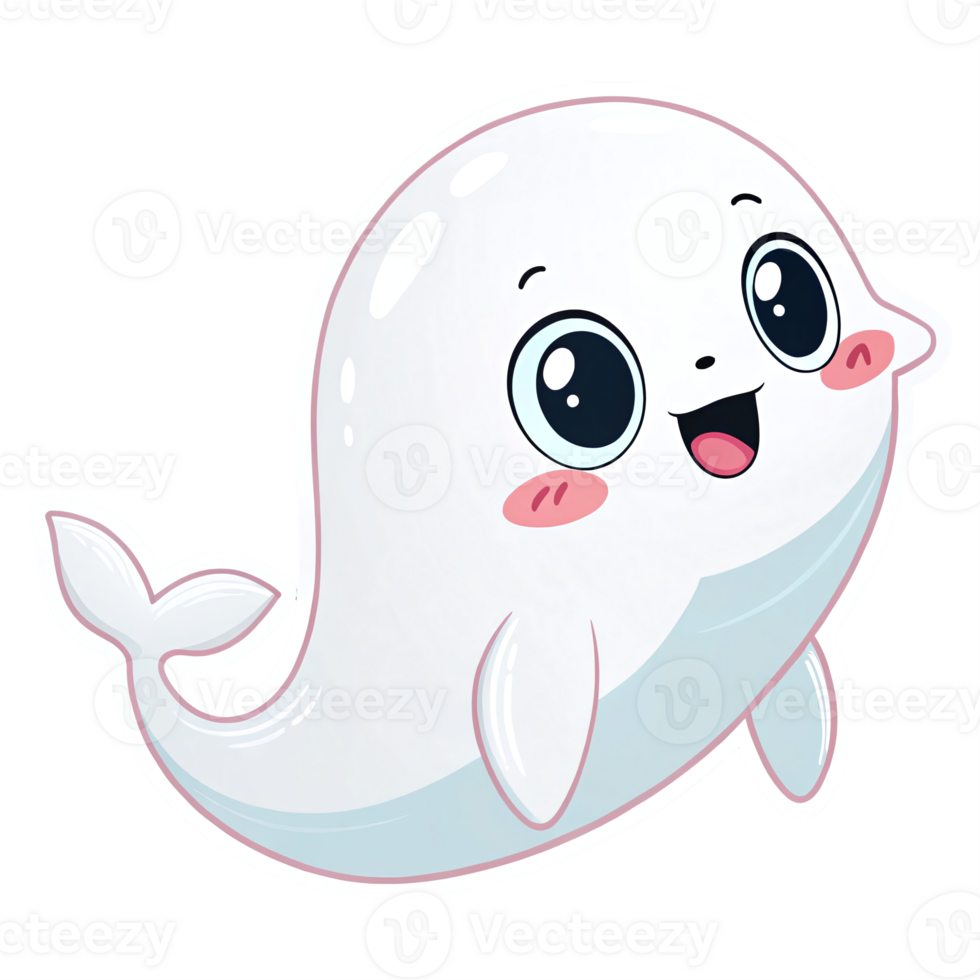 Cute Happy Cartoon Beluga Whale Character with Big Eyes and Joyful Expression on Transparent Background png