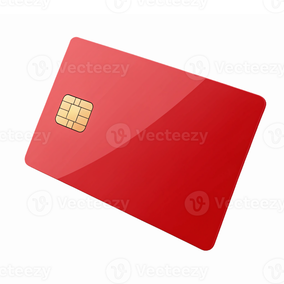 Glossy Red Credit Card with Chip on Transparent Background for Financial and Ecommerce Design png