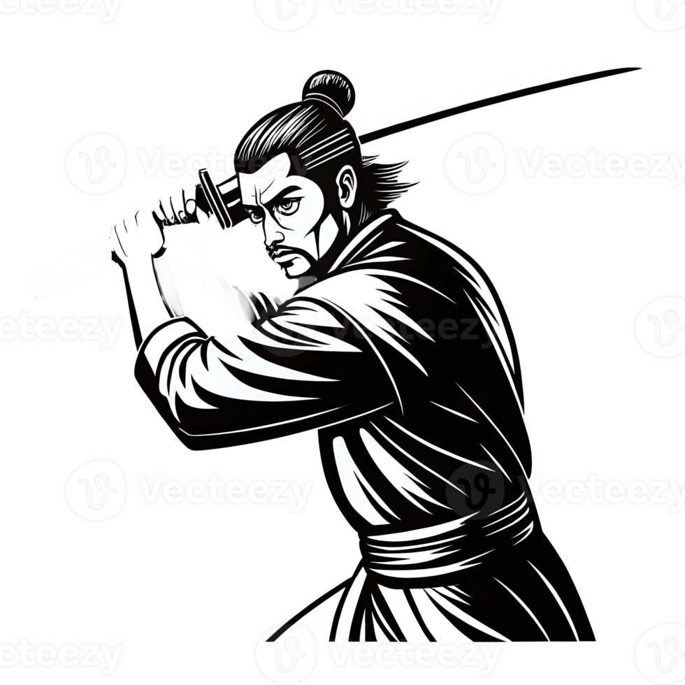 Vibrant Samurai Warrior with Sword in Action Pose Transparent Background Art png