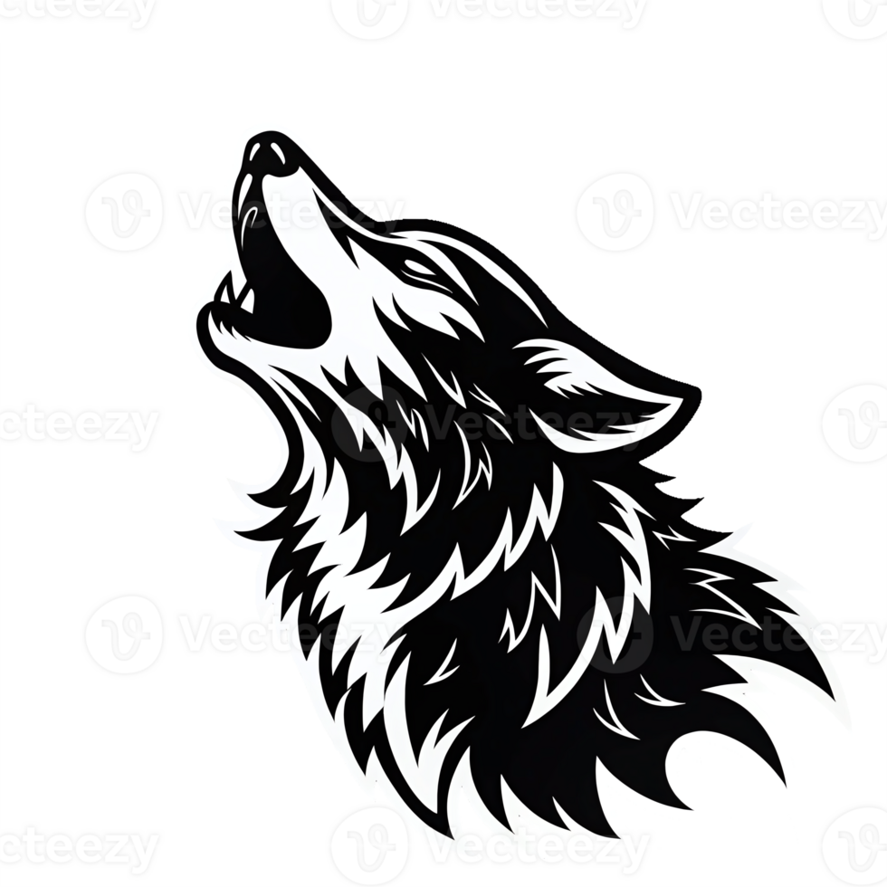 Howling Wolf Silhouette with Sharp Features and Flowing Fur Design on Transparent Background png