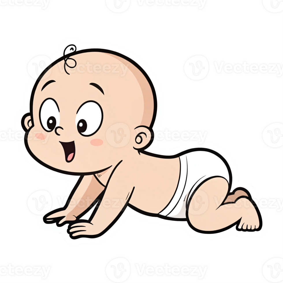 Happy Baby Crawling with Joyful Expression in Diaper Illustration with Transparent Background png