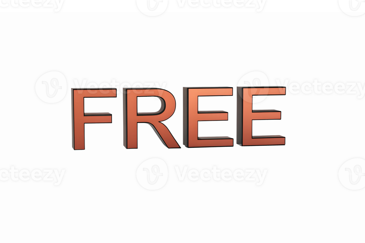 Three Dimensional Text Graphic Saying Free in Shiny Rose Gold Color with Transparent Background png