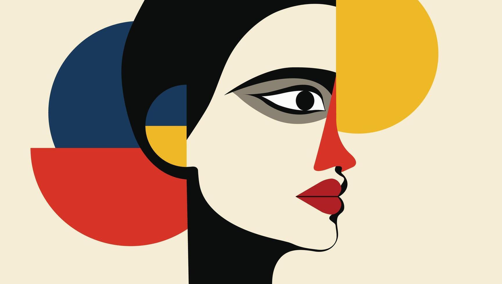 Bold Abstract Portrait Featuring Geometric Forms and Cubist Design Elements with Primary Colors and Expressive Contemporary Art Influence. vector