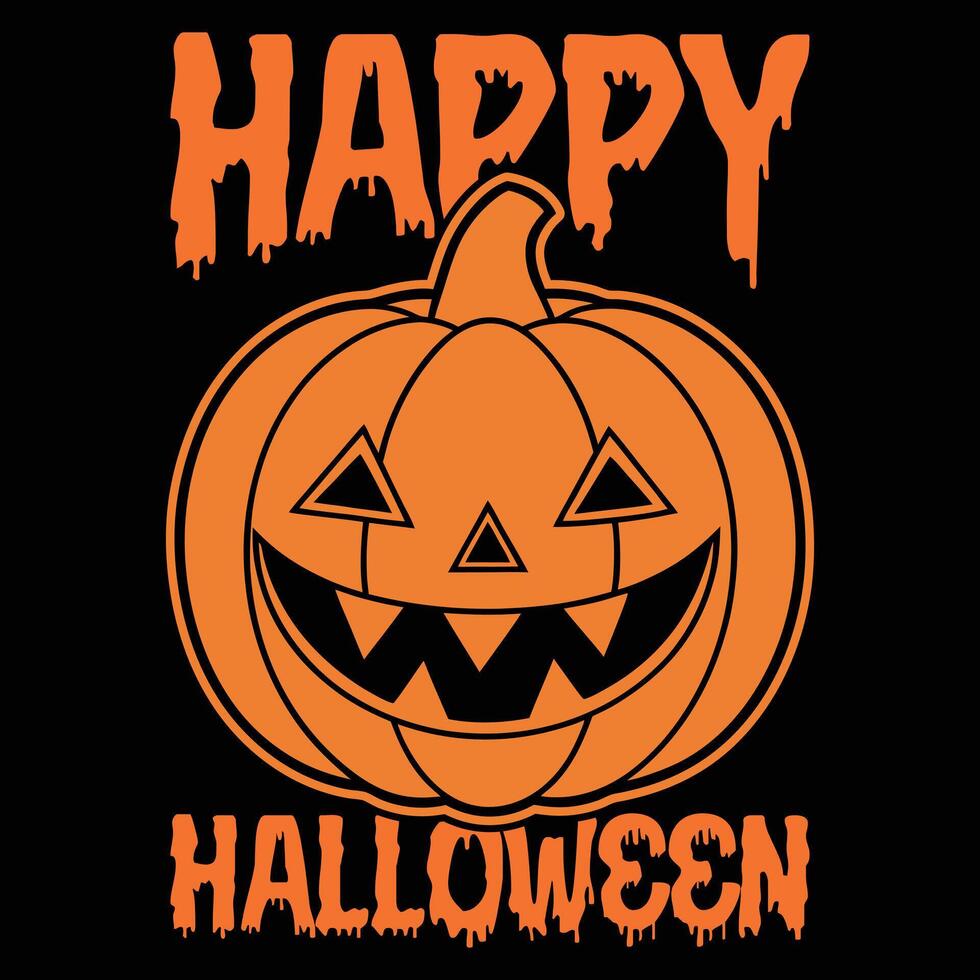 Happy Halloween Pumpkin with Scary Face and Creepy Text Design on Black Background vector