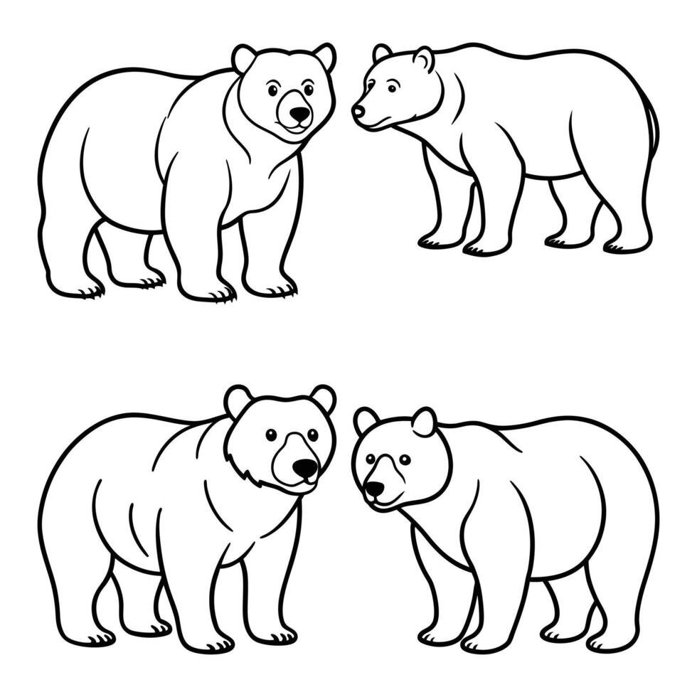 Bear Line Art Set Wild Animal Outline Illustrations for Nature, Wildlife, and Forest Design Projects vector