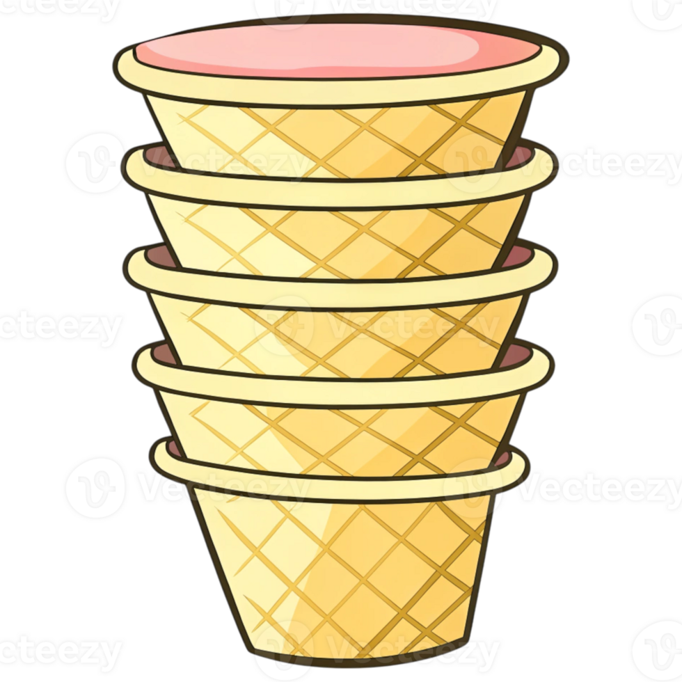 empilhado gelo creme cones com uma Rosa cobertura, apresentando uma Diversão e colorida Projeto contra uma Preto fundo. png