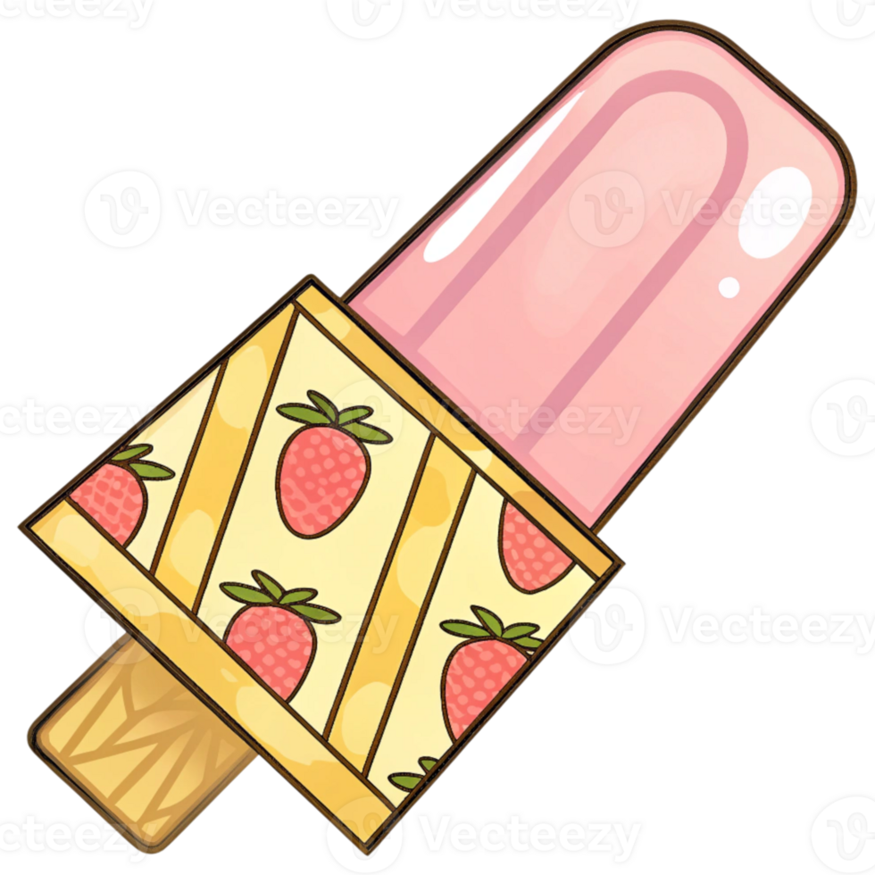 A colorful ice cream bar featuring a strawberry design, perfect for summer treats and desserts. png