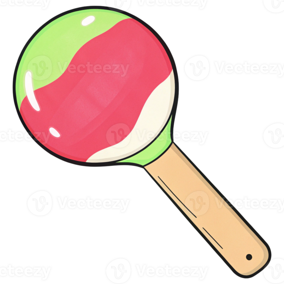 Colorful ice pop with green and red swirls, served on a wooden stick, set against a black background. png