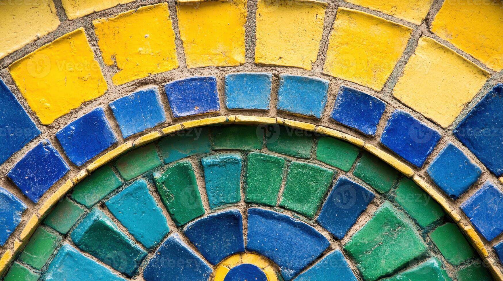 Chromatic Harmony A Vibrant Mosaic of Squared Tiles in Radial Design photo