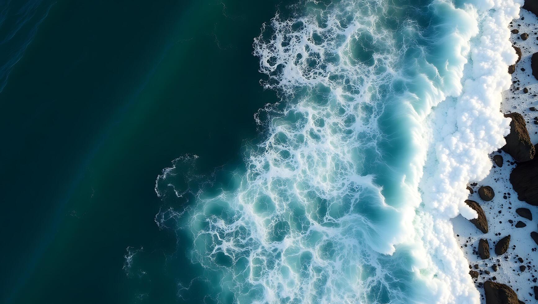 Stunning Aerial View of Ocean Waves Crashing on Shore photo