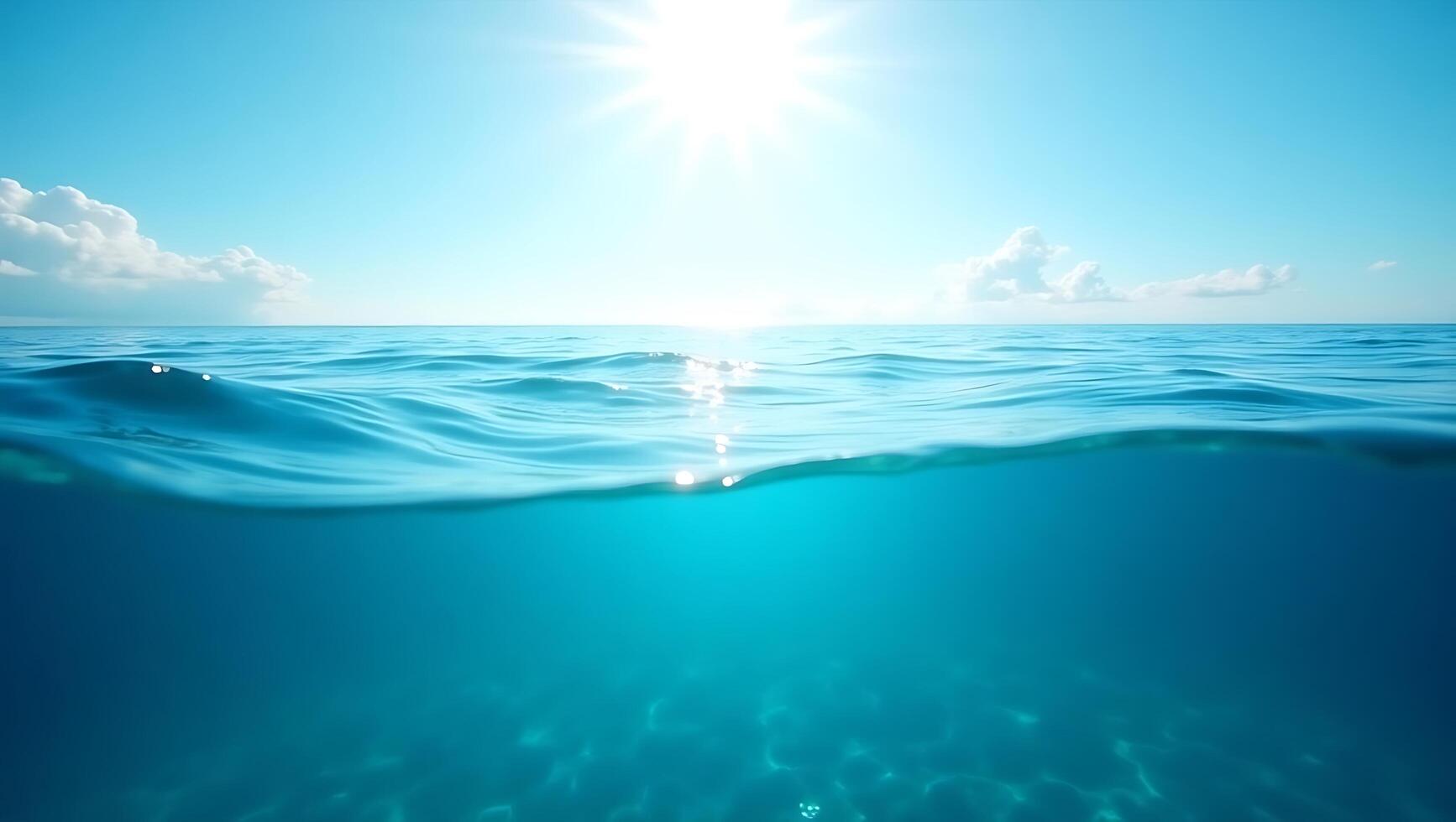 Serene Ocean Scene Sunny Sky Above Underwater View photo