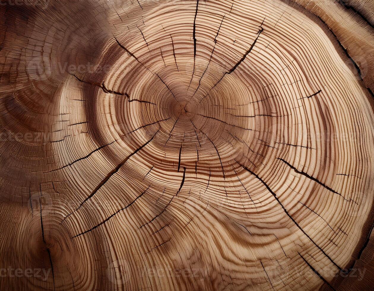 Circular growth rings on a wooden log. photo