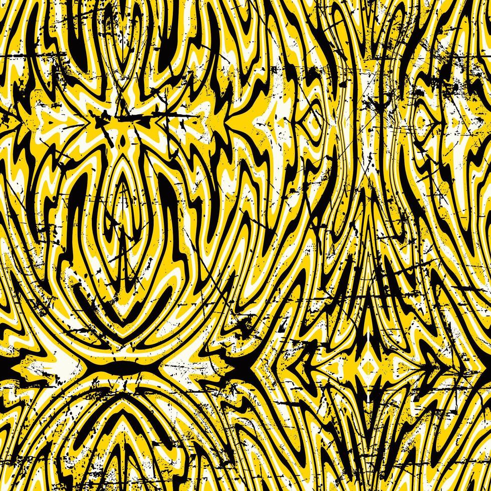seamless pattern abstract unique grunge yellow black white psychedelic vector