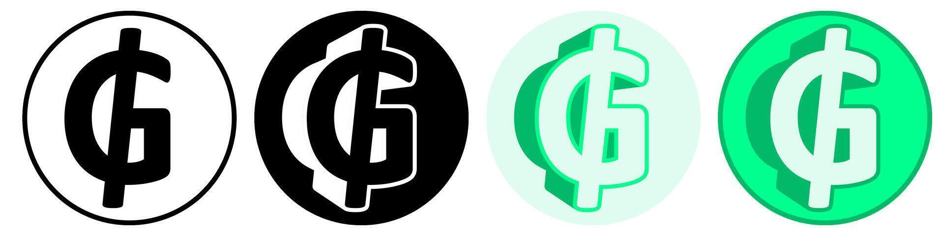 Set trendy Guarani Symbol icon. Paraguay currency pictogram illustration vector