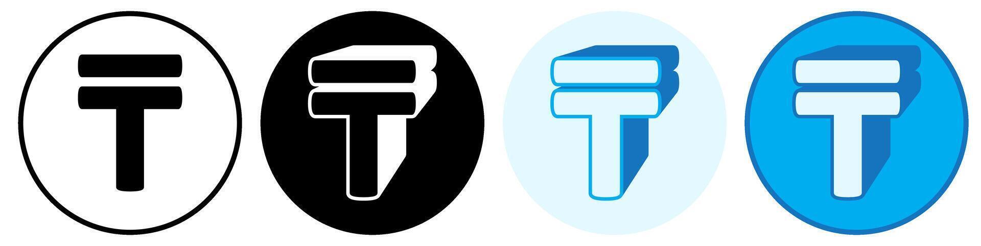 Set trendy Tenge Symbol icon. Kazakhstan currency pictogram illustration vector
