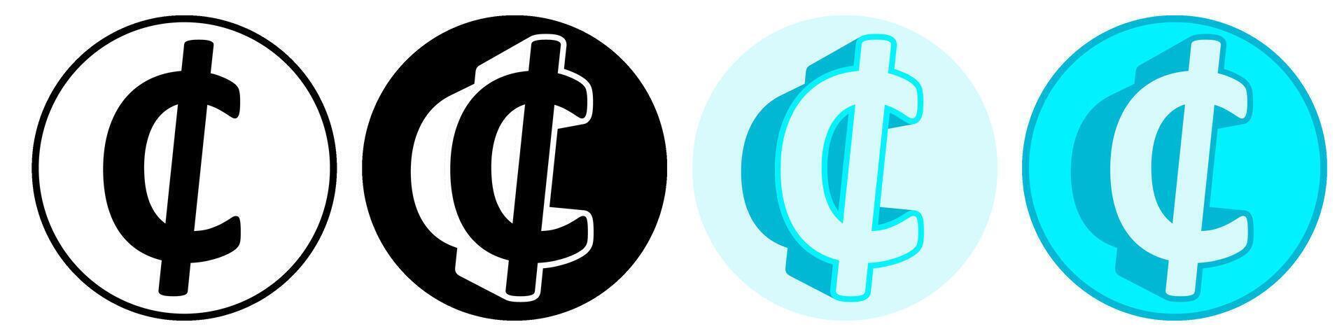 Set trendy Cedi Symbol icon. Ghana currency pictogram illustration vector
