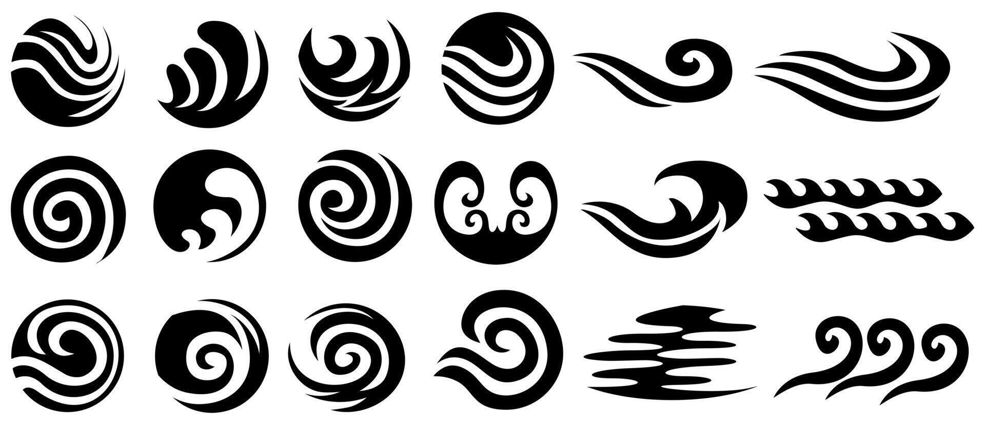 set Abstract sea water silhouette icon swirl logo symbol design illustration vector