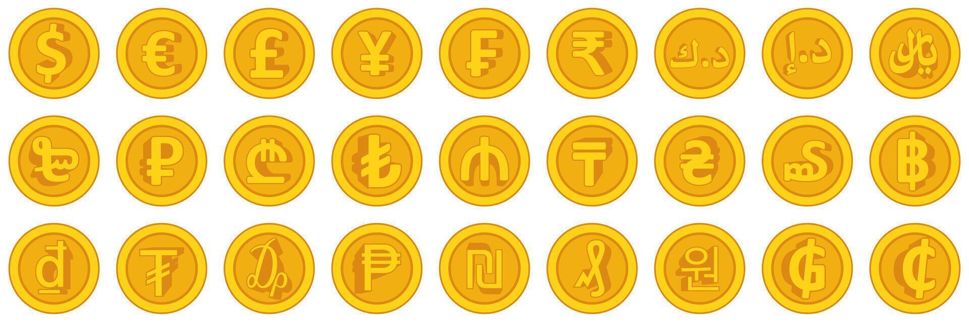 Set collections golden coins currency icon. international money Currency symbol design illustration vector