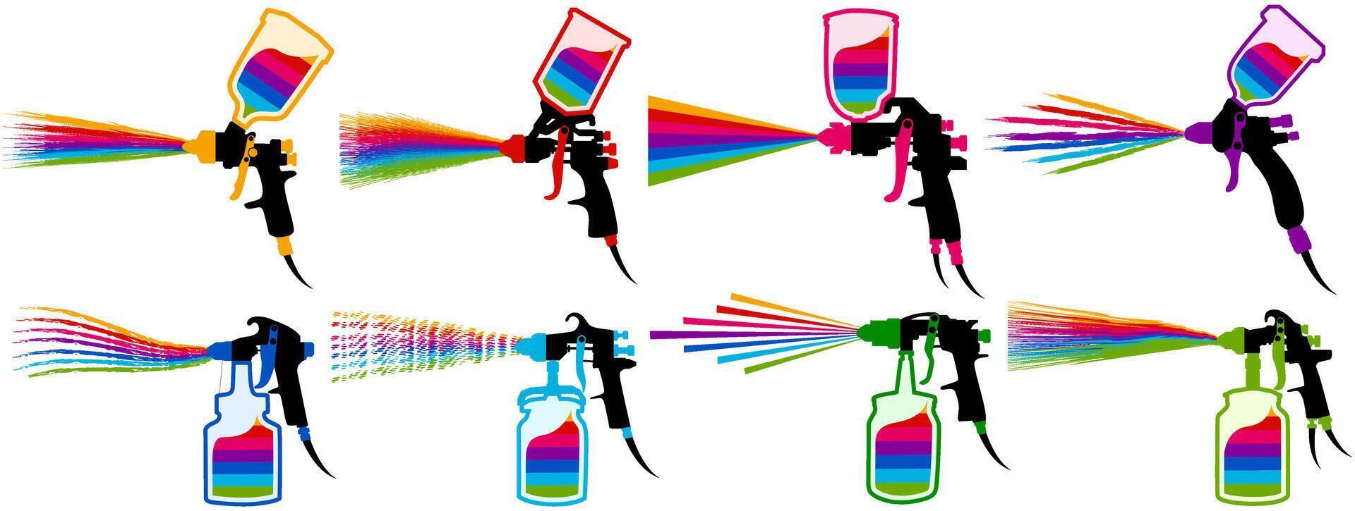 set airbrush icon design. colorful Spray gun symbol painting logo template illustration vector