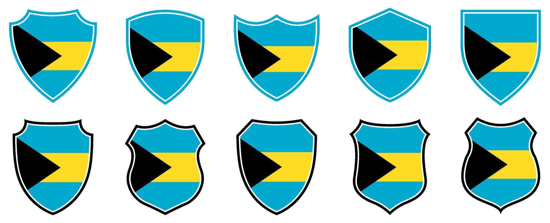 set collections bahamas flag in shield badge icon. bahamas flag symbol of powerful country. bahamas independence day emblem label sticker design template illustration vector