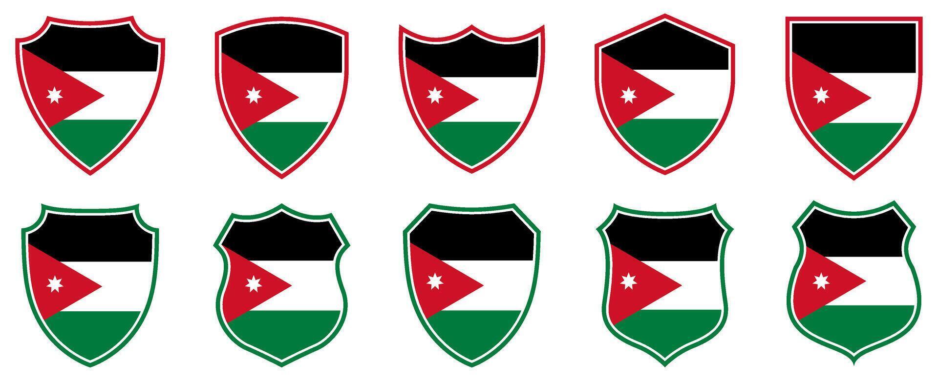 set collections jordan flag in shield badge icon. jordan flag symbol of powerful country. jordan independence day emblem label sticker design template illustration vector