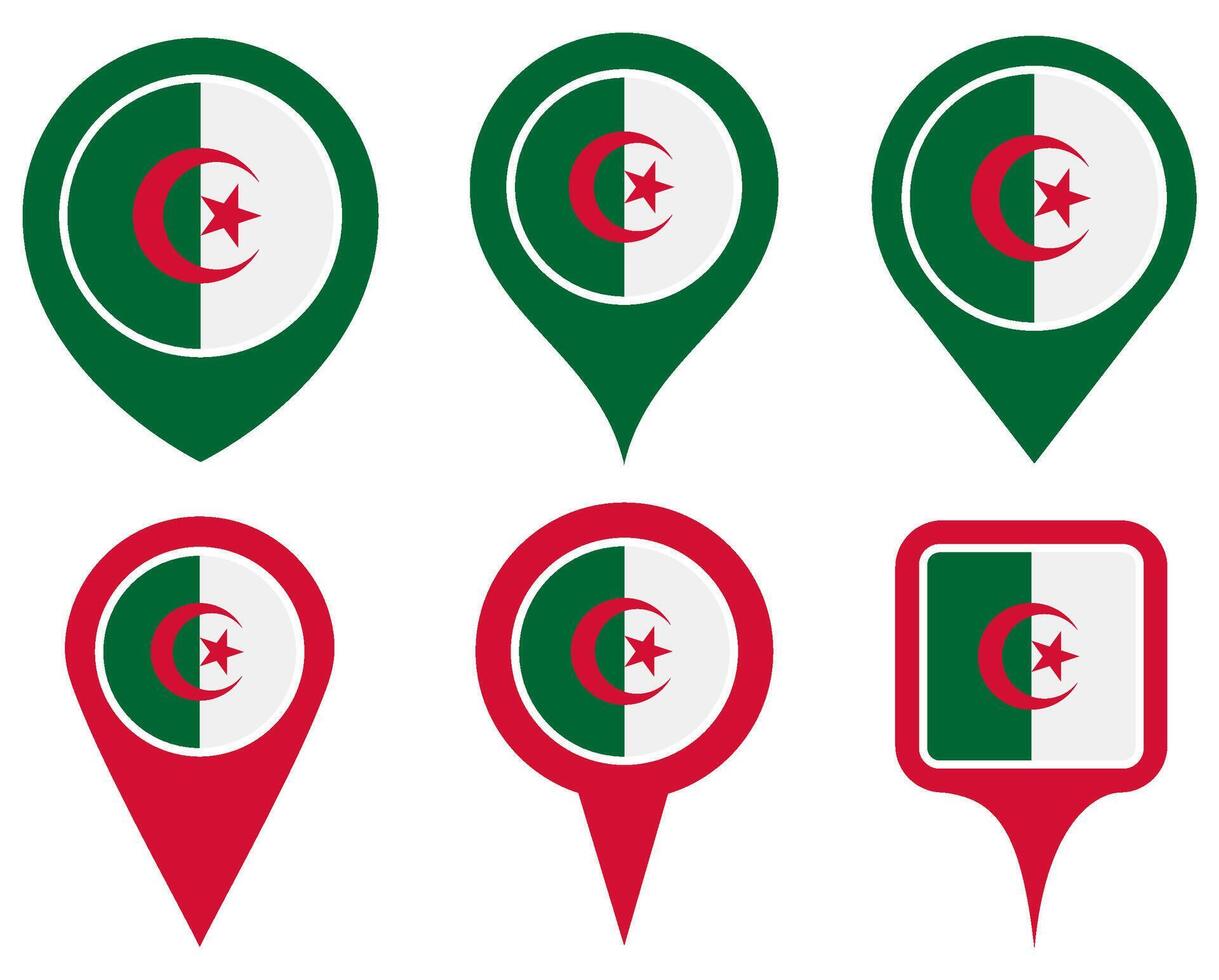 set Location pin algeria flag icon. Country location symbol Map markers design template illustration vector
