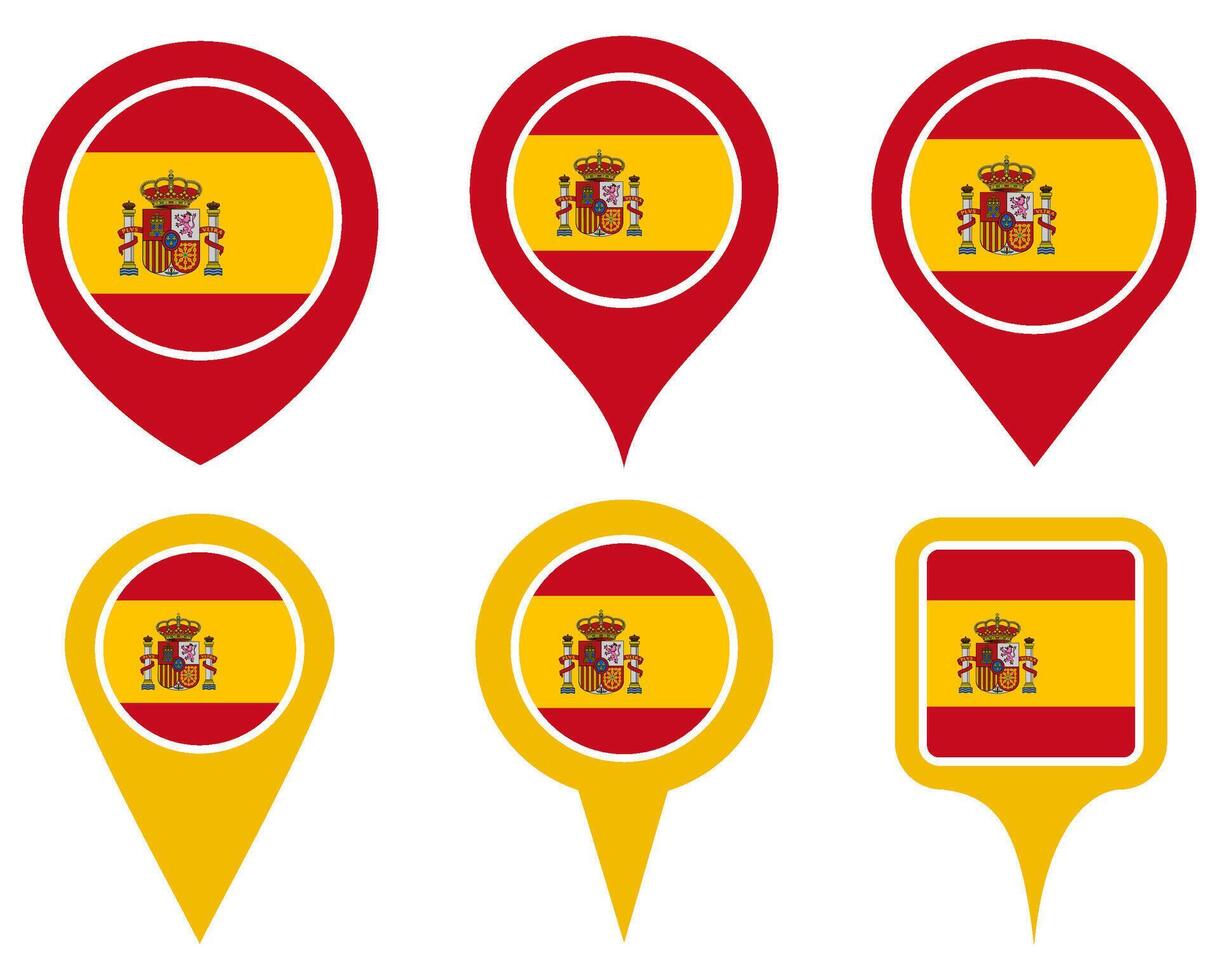 set Location pin spain flag icon. Country location symbol Map markers design template illustration vector