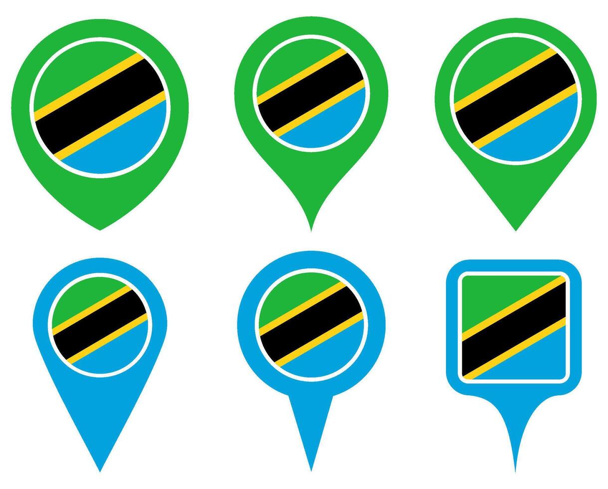 set Location pin tanzania flag icon. Country location symbol Map markers design template illustration vector