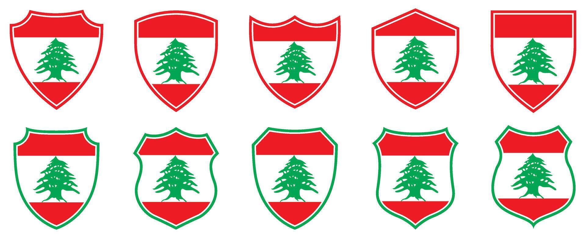 set collections lebanon flag in shield badge icon. lebanon flag symbol of powerful country. lebanon independence day emblem label sticker design template illustration vector