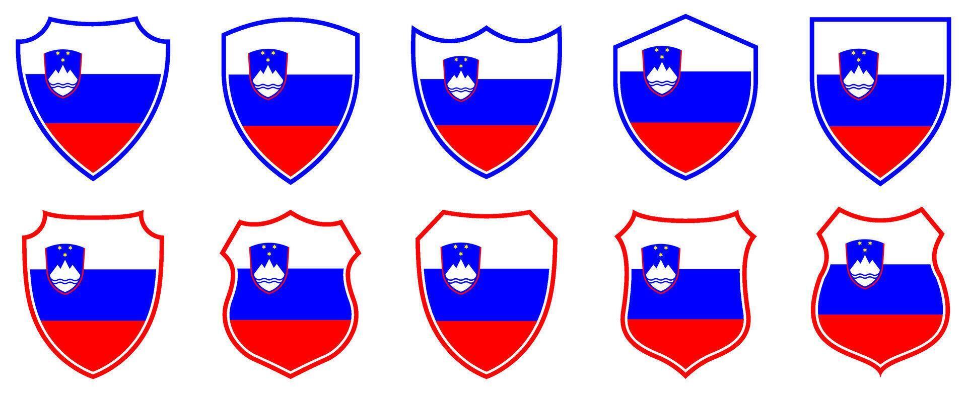 set collections slovenia flag in shield badge icon. slovenia flag symbol of powerful country. slovenia independence day emblem label sticker design template illustration vector